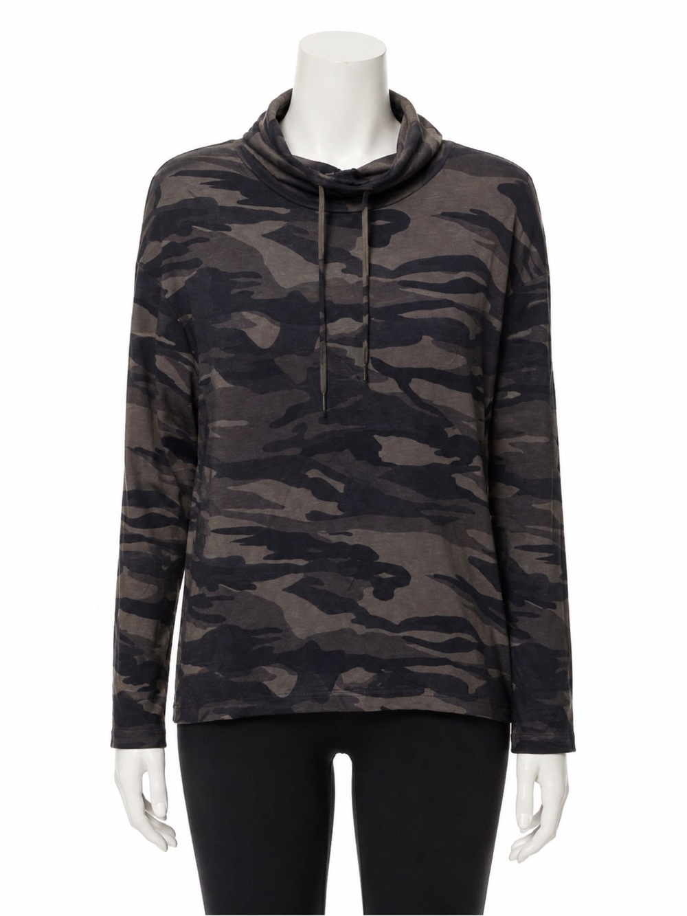 Nicole Miller Camo Cowl Neck Top NWT M - Soft Rayon Long Sleeve Hoodie